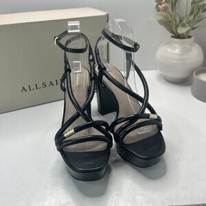 AllSaints Belia Leather Platform Chunky Heel Sandal Black Women 11 Tried On